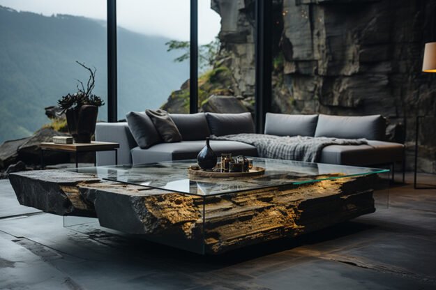 Natural Stone and Wood Table