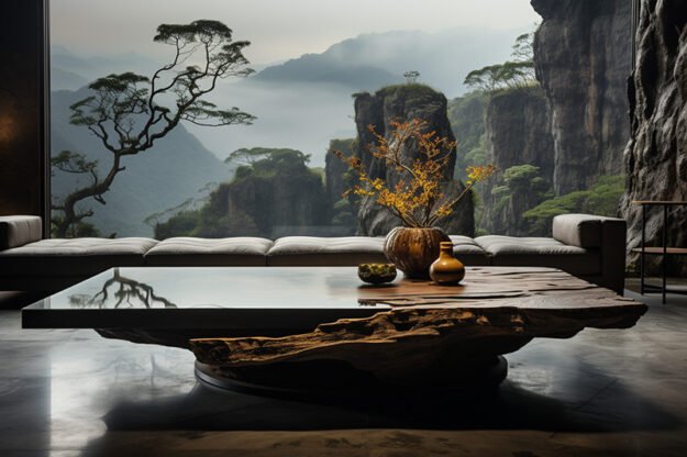 Natural Stone and Wood Table