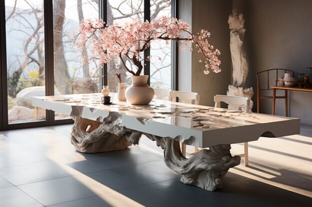Natural Stone and Wood Table