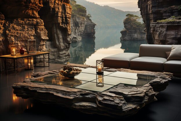 Natural Stone and Wood Table