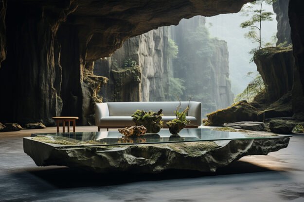 Natural Stone and Wood Table