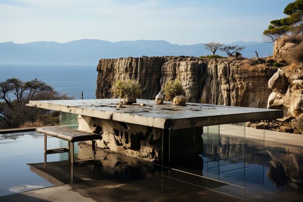 Natural Stone and Wood Table