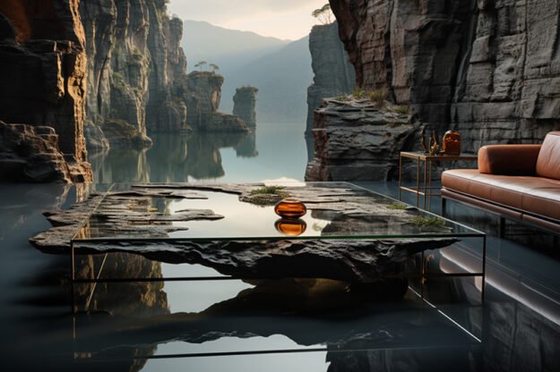 Natural Stone and Wood Table