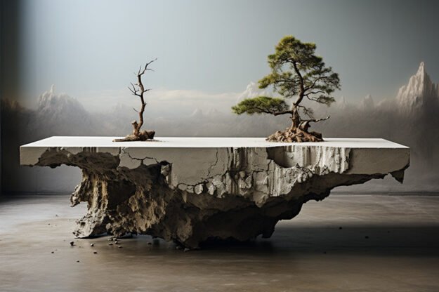 Natural Stone and Wood Table