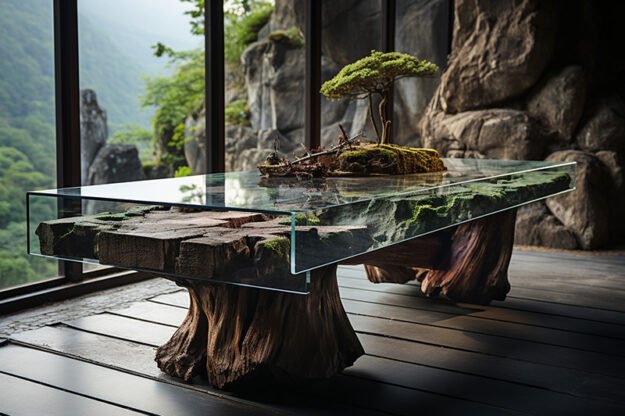 Natural Stone and Wood Table