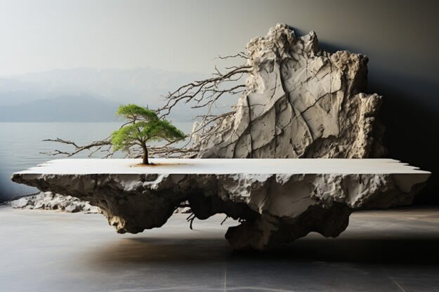Natural Stone and Wood Table: A Harmonious Fusion of Nature and Elegance