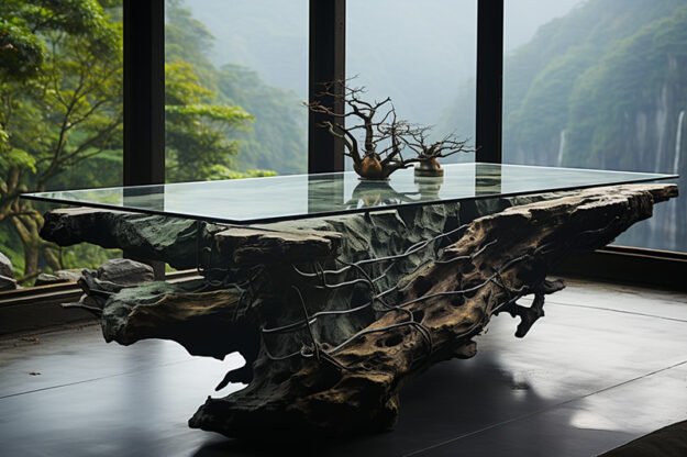 Natural Stone and Wood Table: Elevate Your Space with Timeless Elegance
