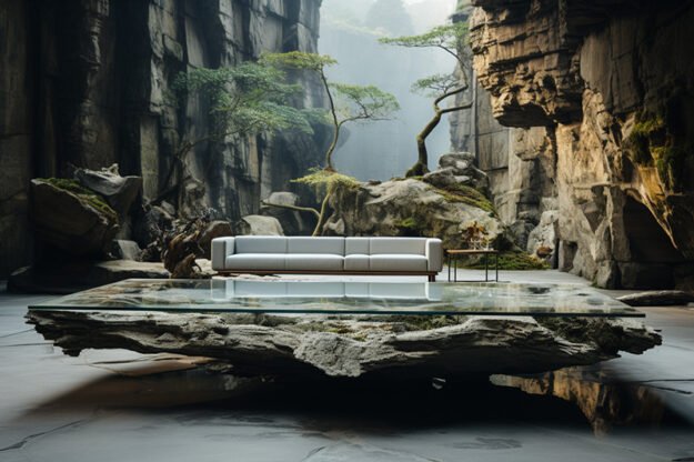 Elegant Natural Stone and Wood Table