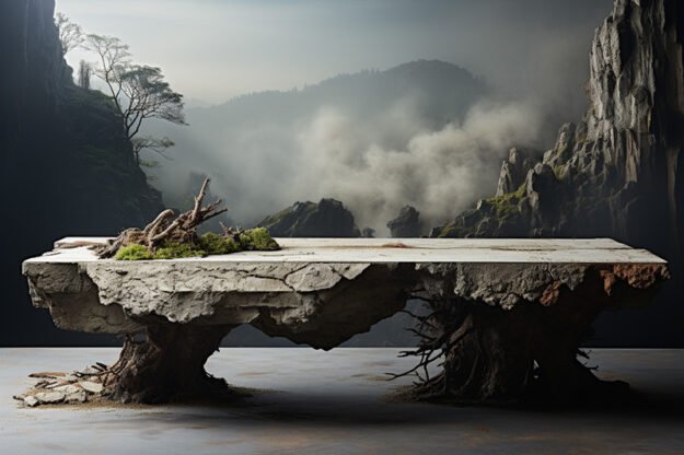 Natural Stone and Wood Table