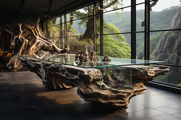 Natural Stone and Wood Table