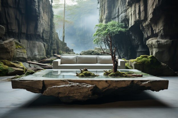 Natural Stone and Wood Table