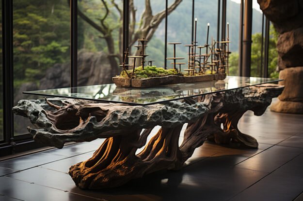 Natural Stone and Wood Table
