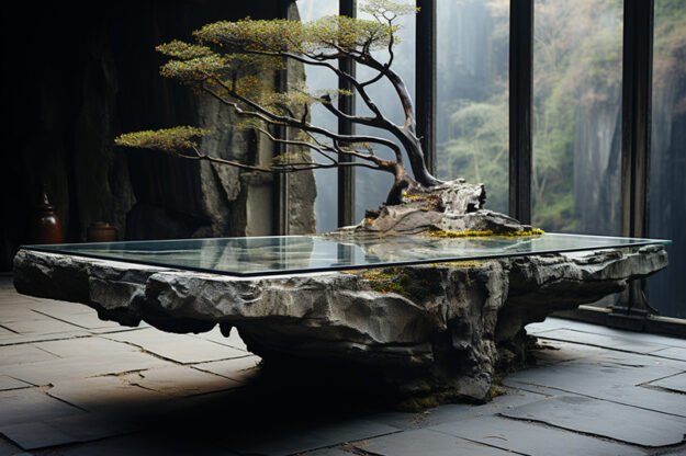 Natural Stone and Wood Table