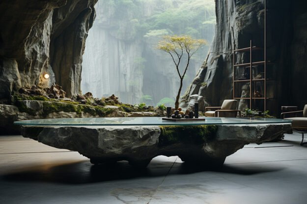 Natural Stone and Wood Table
