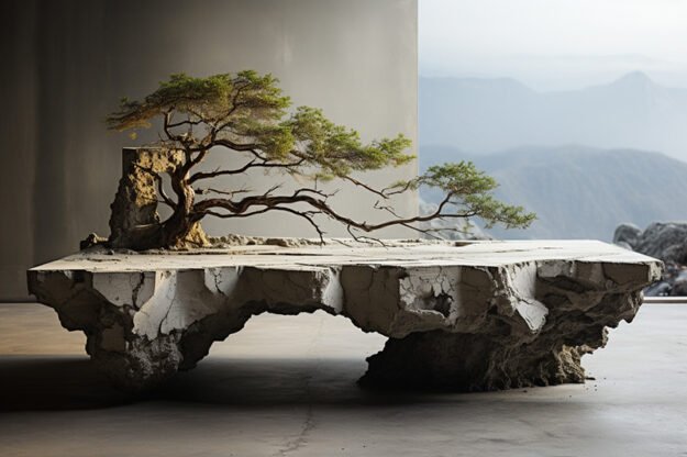 Natural Stone and Wood Table