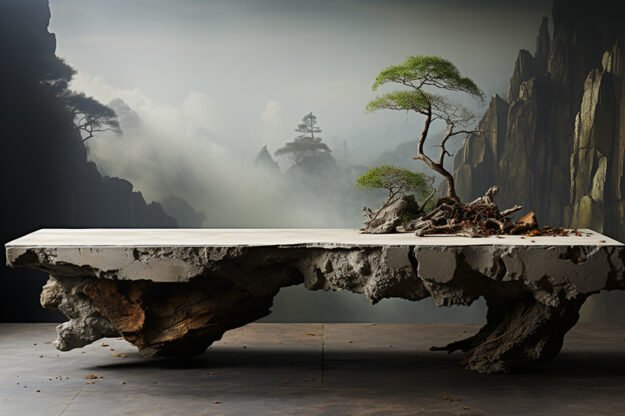 Natural Stone and Wood Table