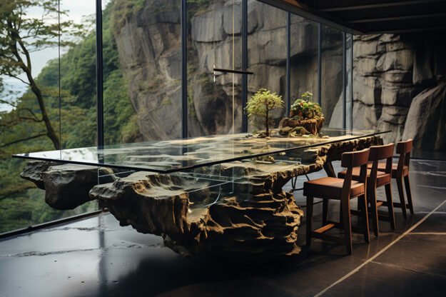 Natural Stone and Wood Table