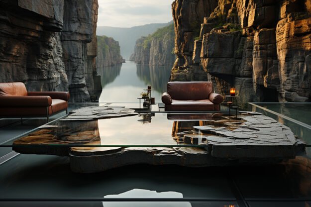 Natural Stone and Wood Table -