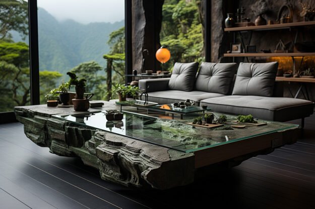 Natural Stone and Wood Table
