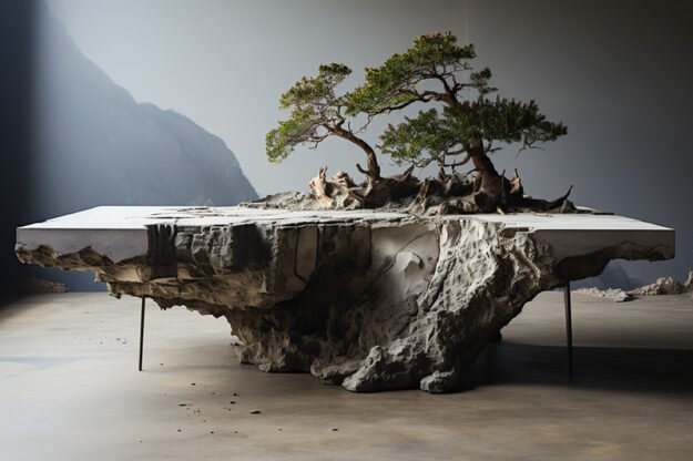 Natural Stone and Wood Table