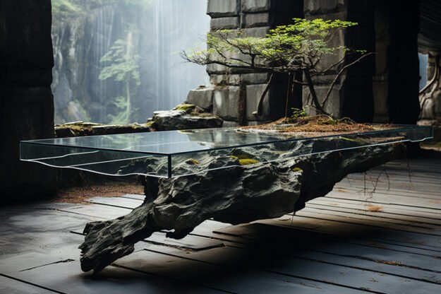 Natural Stone and Wood Table