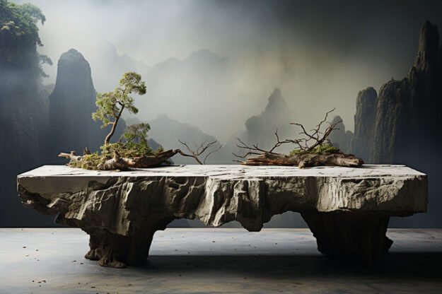 Natural Stone and Wood Table