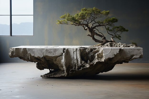 Natural Stone and Wood Table