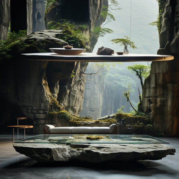 Natural Stone and Wood Table