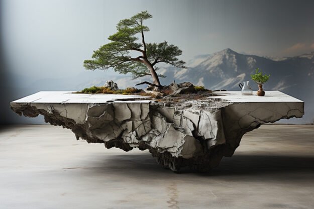 Natural Stone and Wood Table