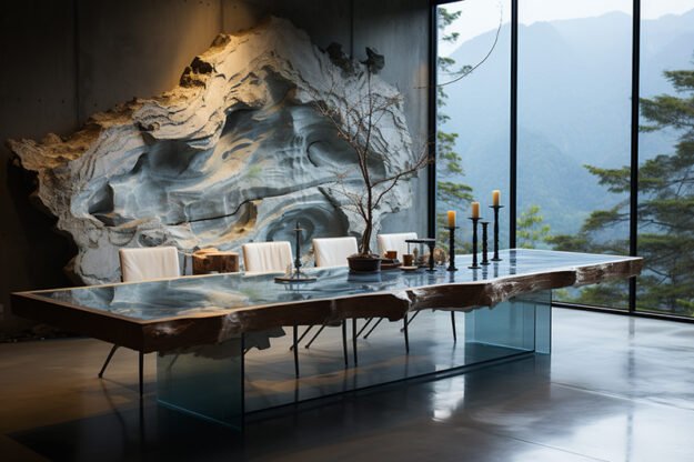 Natural Stone and Wood Table