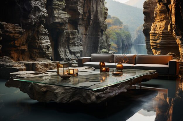 Natural Stone and Wood Table