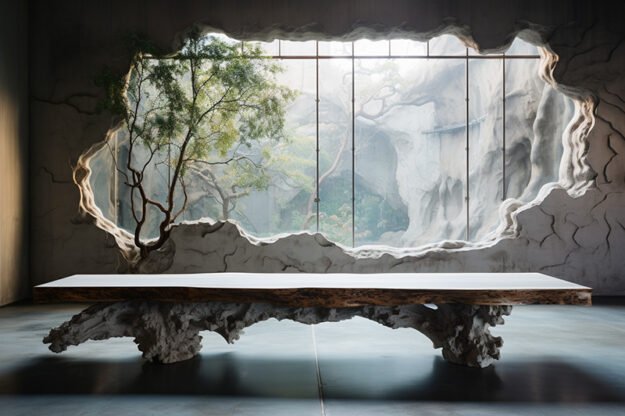 Natural Stone and Wood Table