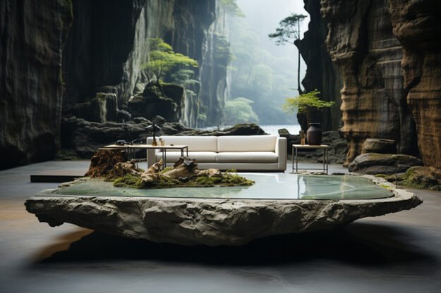 Natural Stone and Wood Table