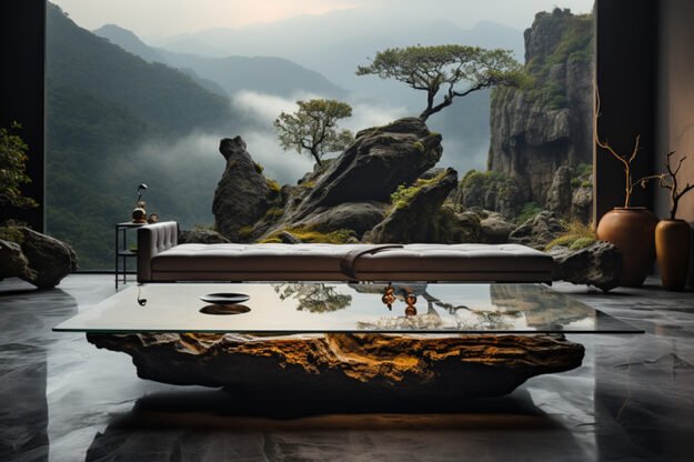 Natural Stone and Wood Table
