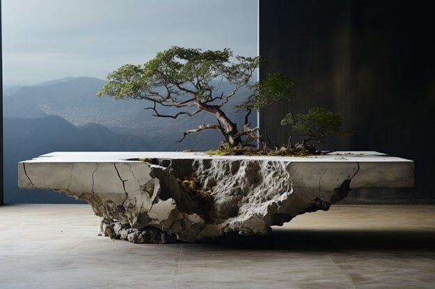 Natural Stone and Wood Table
