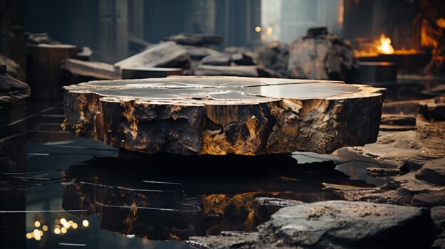 Natural Stone and Wood Table -