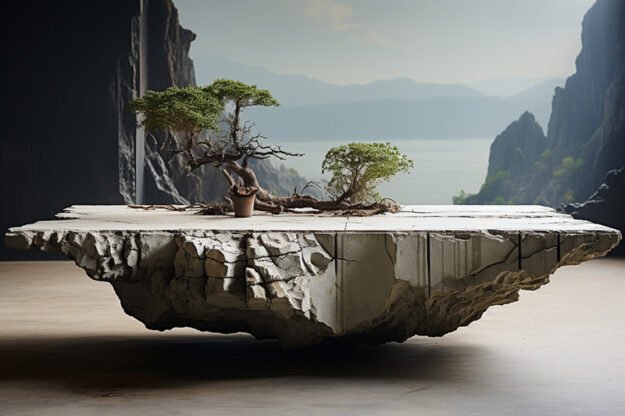 Natural Stone and Wood Table