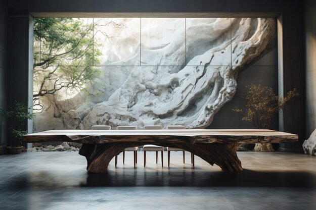 Natural Stone and Wood Table