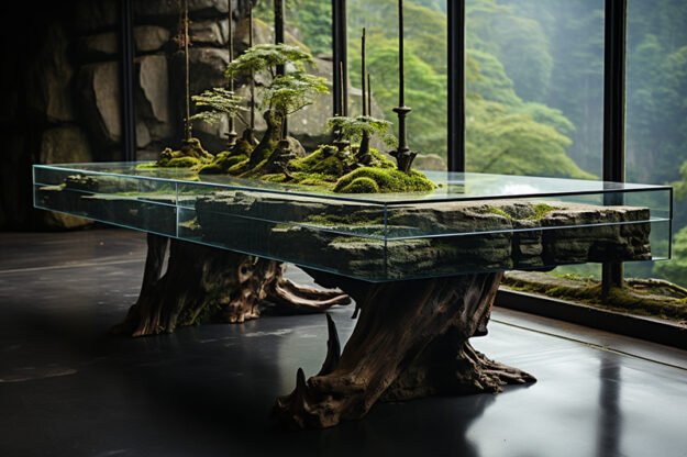 Natural Stone and Wood Table
