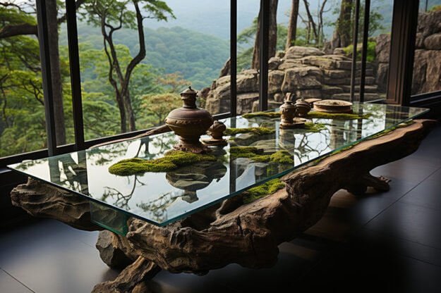 Natural Stone and Wood Table
