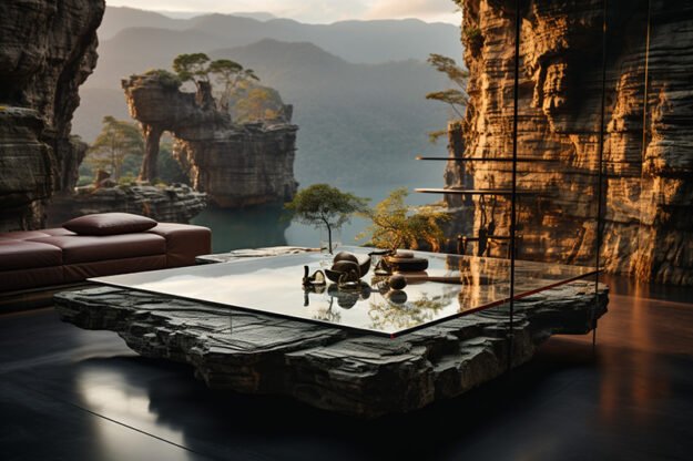 Natural Stone and Wood Table -