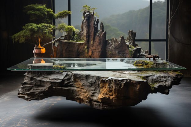 Natural Stone and Wood Table