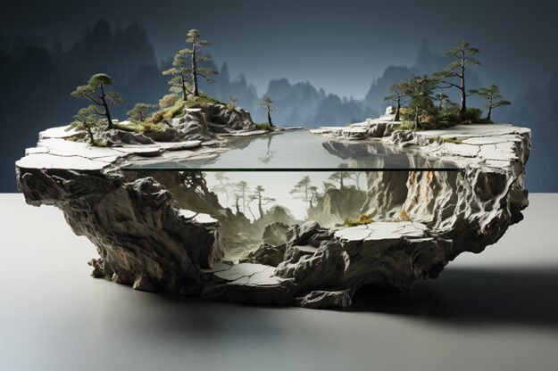 Natural Stone and Wood Table