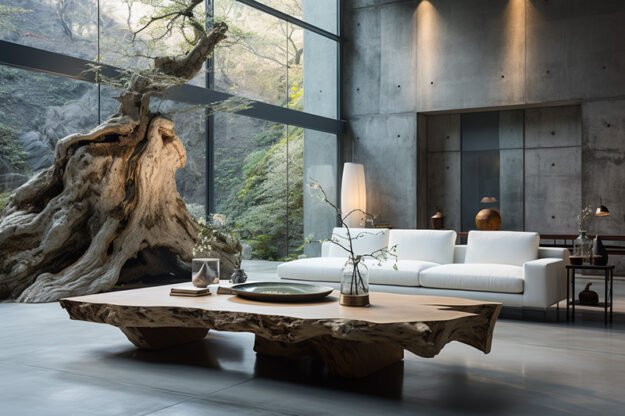 Natural Stone and Wood Table