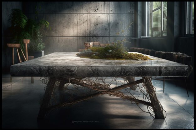 Natural Stone and Wood Table