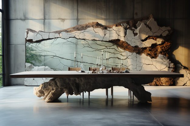 Natural Stone and Wood Table