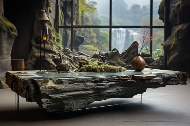 Natural Stone and Wood Table