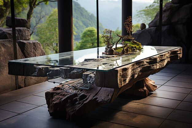 Natural Stone and Wood Table