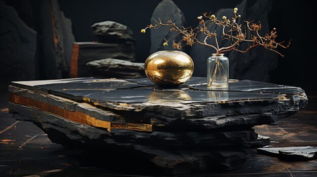 Natural Stone and Wood Table