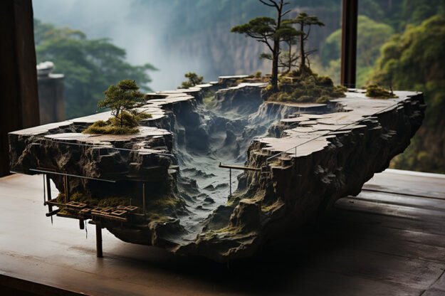 Natural Stone and Wood Table